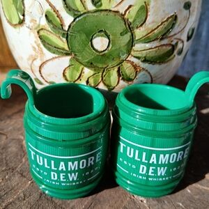 Tullamore D.E.W. IRISH Whiskey Barrel Mug SHOT GLASSES Mini Cup NEW Pair Duo